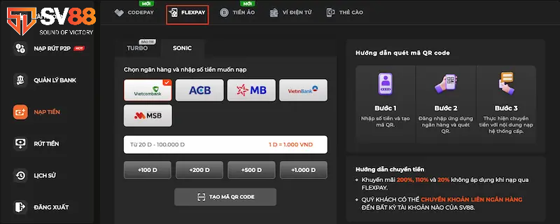 Hướng Dẫn Nạp Tiền SV88 - Giao Dịch Nhanh Chóng Và An Toàn 2 Quy trình nạp tiền qua Flexpay nhanh chóng, tiện lợi